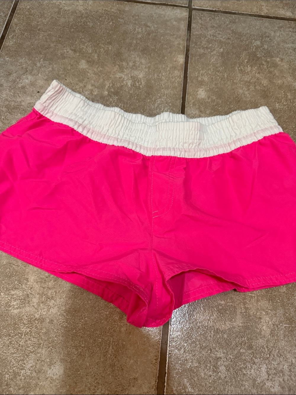 Women's Hot Pink Athletic Shorts with White Elastic Waistband